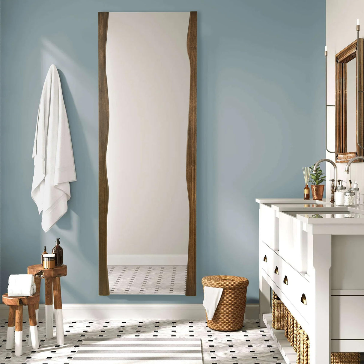 Tanmicoshomy Full Length Mirror with Stand 21x63 Inches, Wood Framed Floor Full Body Mirror for Bathroom Bedroom Living Room,Tempered Glass Shatter-Proof Mirror (21x63 Brown) Tanmicoshomy