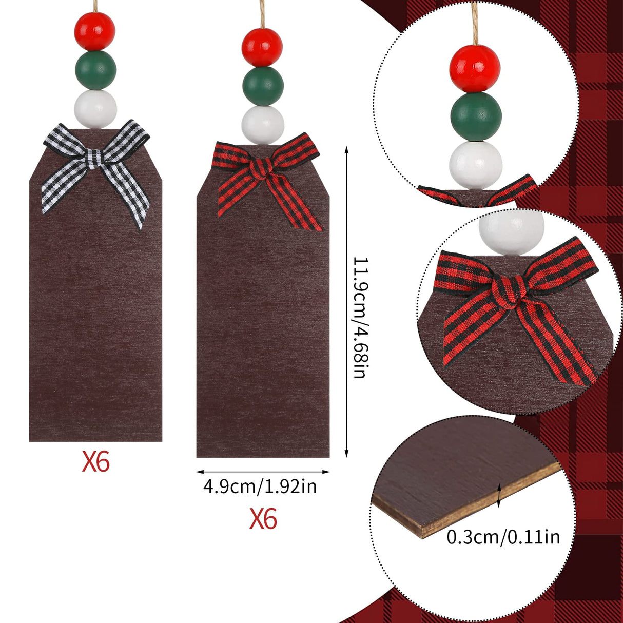 DIYASY Christmas Stocking Name Tags, 12 Pack Personalized Wooden Haning Tags Farmhouse Stocking Sign Unfinished Blank Chalkboard Tags with Wood Beads, Bows, Hemp Rope & Needle DIYASY