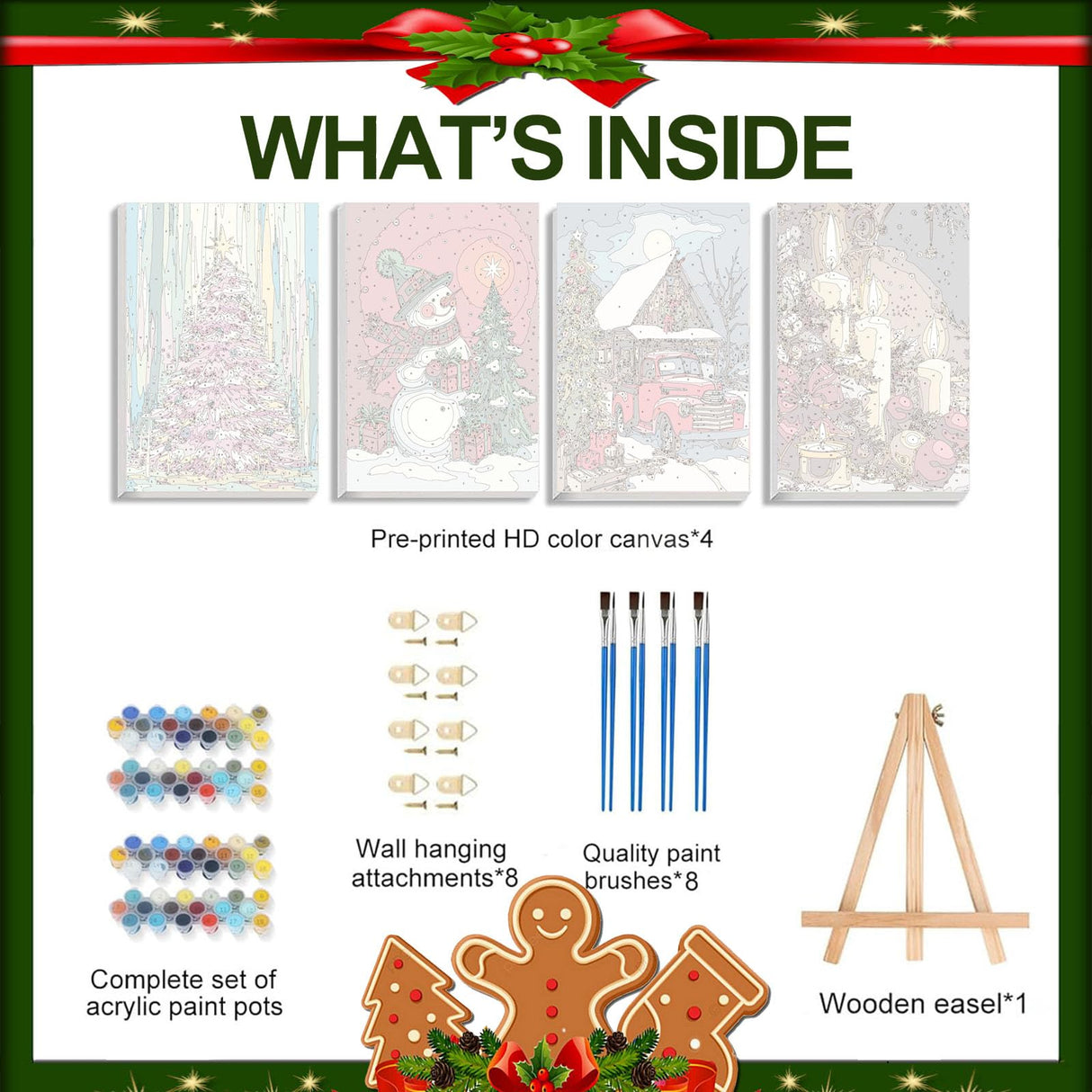 4 Pack Paint by Numbers Kit for Adults - Wooden Easel, Christmas Paint by Numbers with Frame, Christmas Adult Painting by Number Kits on Canvas, Easy Oil Painting Arts Gift Wall Decor 8x12inch cviokrdu