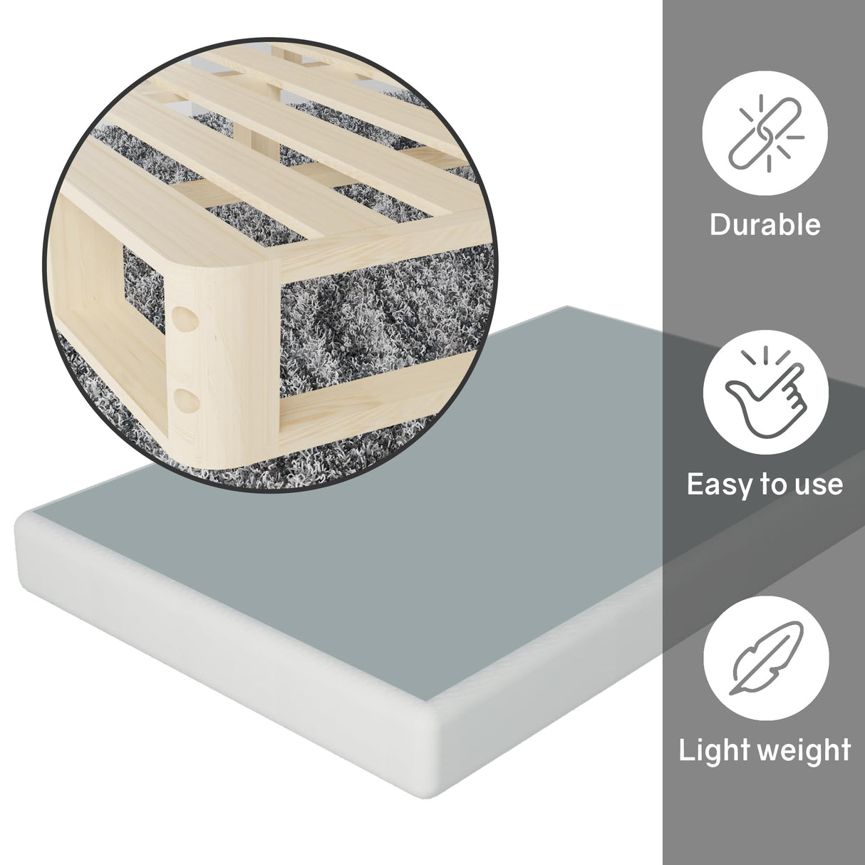 Greaton, 8-Inch Sturdy Box Spring for Mattress Support-Durable and Easy to Assemble Natural Wood Foundation for Full, White Greaton