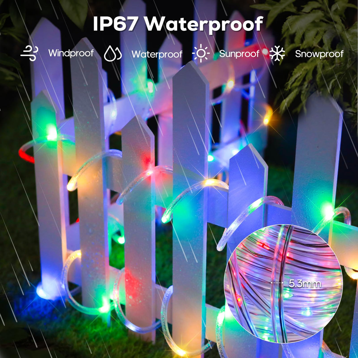 ICRGB Trampoline Lights, 66FT 200LED Solar Rope Lights Outdoor, IP67 Waterproof, 1200mah Solar Power Outdoor Light, 8 Modes & Timer Function, Decorative for Trampoline Camping Tent Patio Porch Garden ICRGB