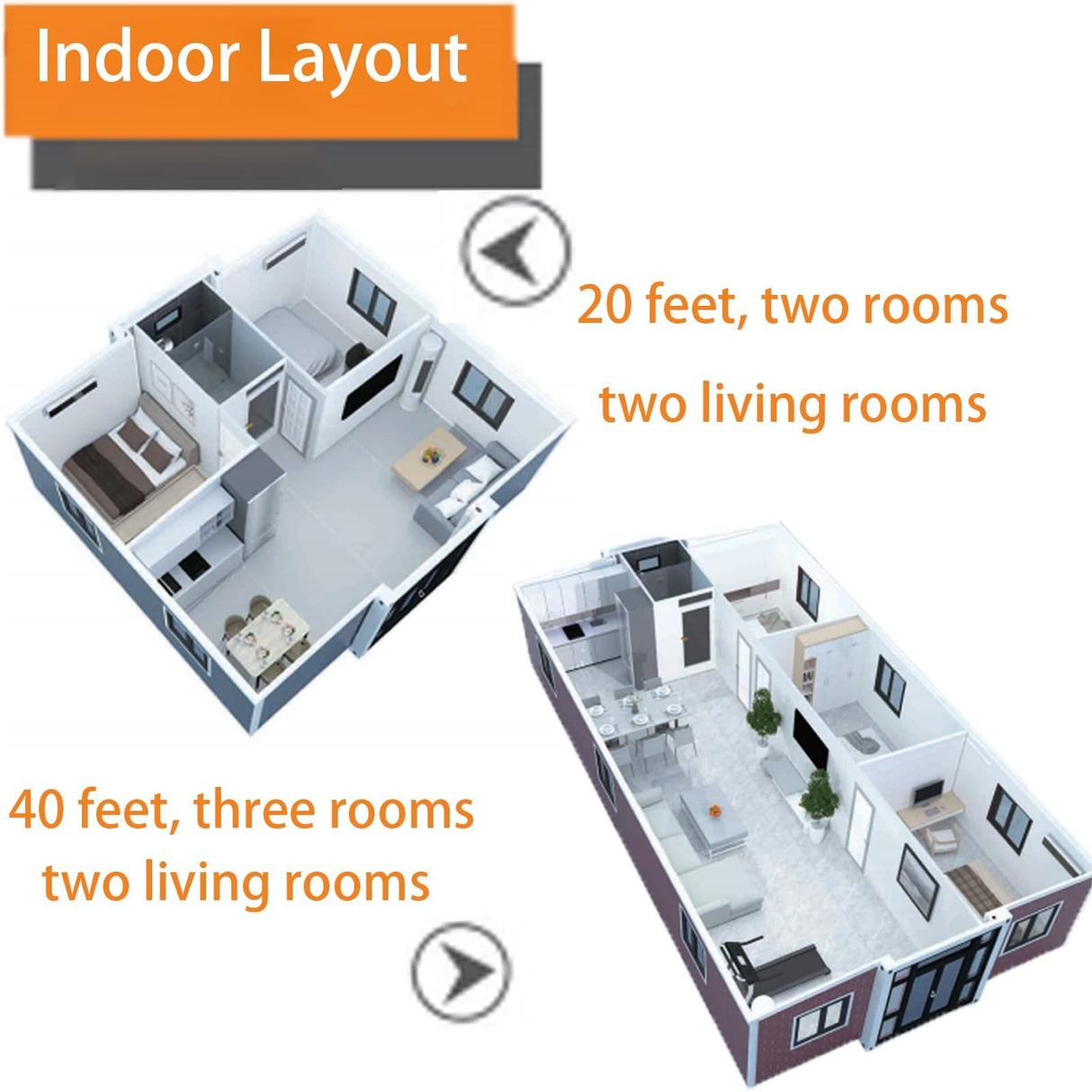 Foldable Prefab Home, 2 Bedroom Expandable Container House, Portable Tiny Modular Design Generic