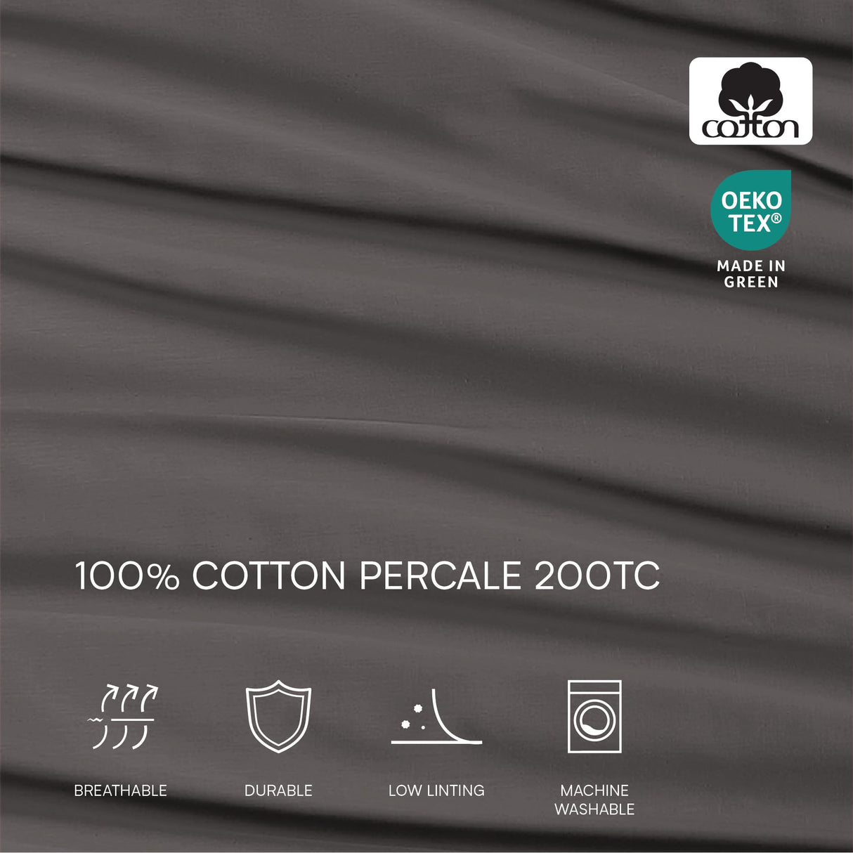 Lacoste 100% Cotton Percale 4-Piece Sheet Set – Cool, Crisp, Matte, and Durable, Oeko-Tex Certified – Solid, Dark Gray, Queen Lacoste