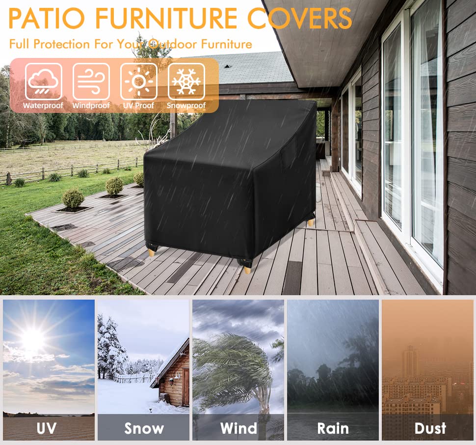 WLEAFJ Outdoor Chair Covers Waterproof, Black Lawn Patio Furniture Covers, Heavy Duty Wicker Garden Sofa Chair Cover, 2 Pack - 30" W x 37" D x 31" H WLEAFJ