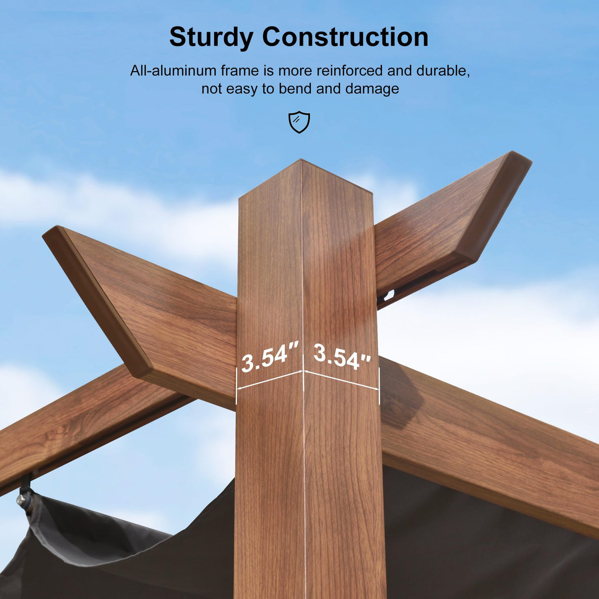 PURPLE LEAF 10' x 10' Outdoor Retractable Pergola with Sun Shade Canopy Patio Metal Shelter for Garden Porch Pavilion Natural Wood Grain Frame Aluminum Gazebo Modern Backyard Grill Pergola Gray PURPLE LEAF