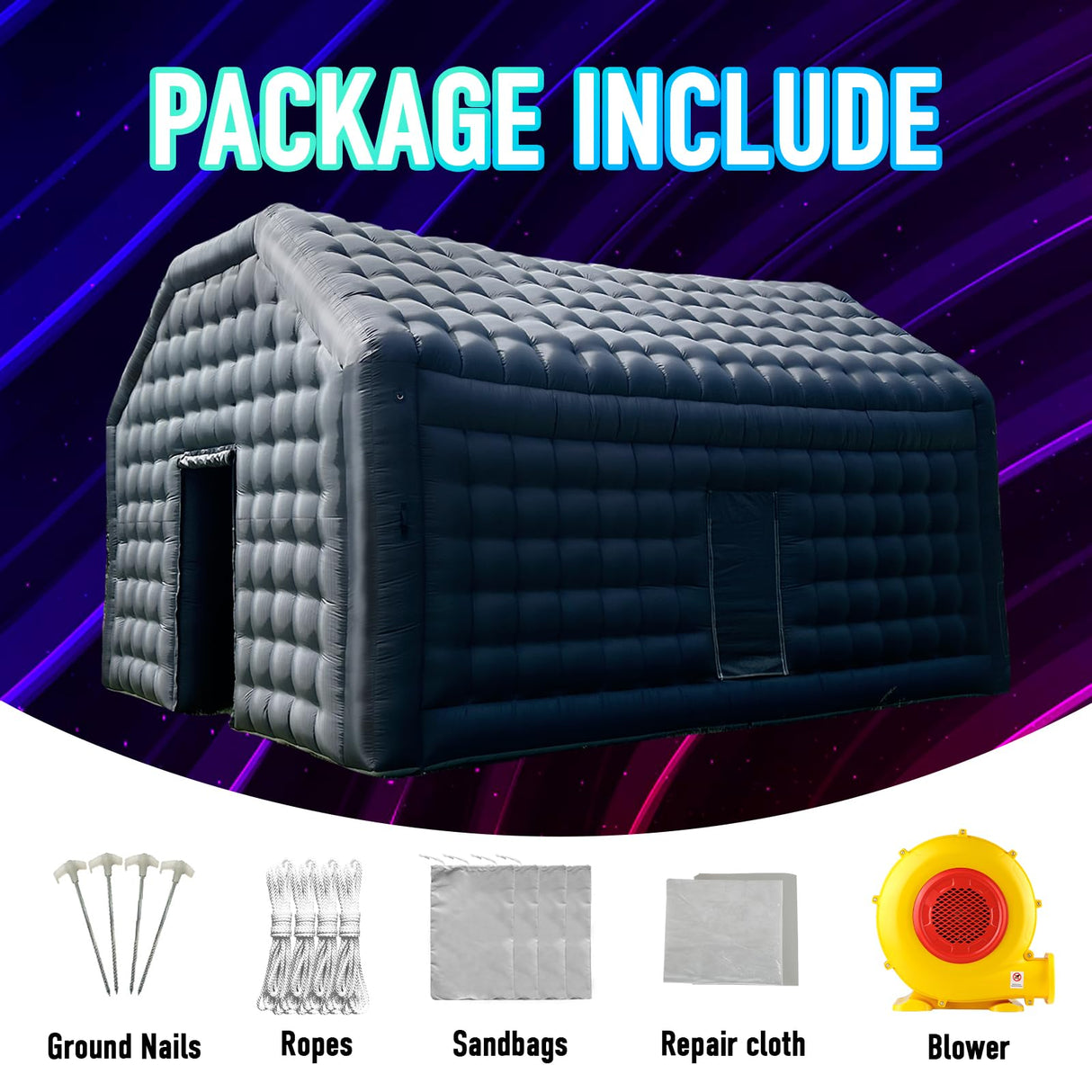 Large Black Inflatable Nightclub 20X16.5X12Ft Disco Cube Gazebo Event House with Logo Area Portable Inflatable Party Tent for Birthday, School Events, Backyard Party, Rental Business OZIS