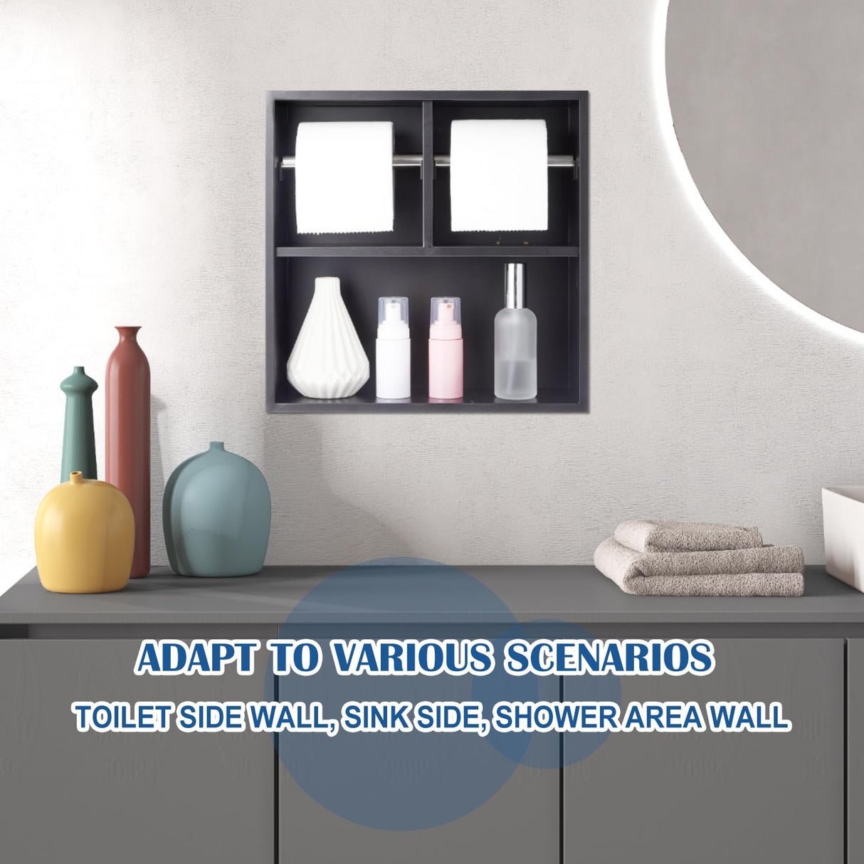 Maxdot Recessed Dual Toilet Roll Holder, Matte Black in Wall Toilet Paper Holder with Storage, Bathroom Wall Niche Shelf, 304 Stainless Steel, Brushed Nickel Maxdot