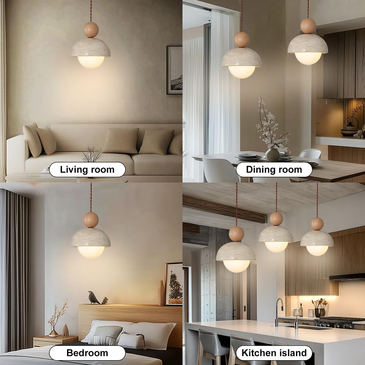JIANTLAIUS 2PCS Japanese Wabi-Sabi Yellow Travertine Pendant Lamp Natural Stone Shade Pendant Light with Wood Hanging Light G9 Nordic Mini Pendant Lighting for Kitchen Island Dining Room JIANTLAIUS