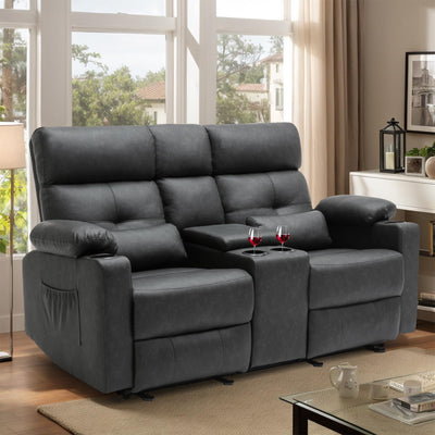 Consofa Power Reclining Loveseat with Console, Power Loveseat Recliner Sofa with Heat and Massage, Extended Footrest, Loveseat Recliner with Cup Holders, Lumbar Support for Living Room, Home Theater