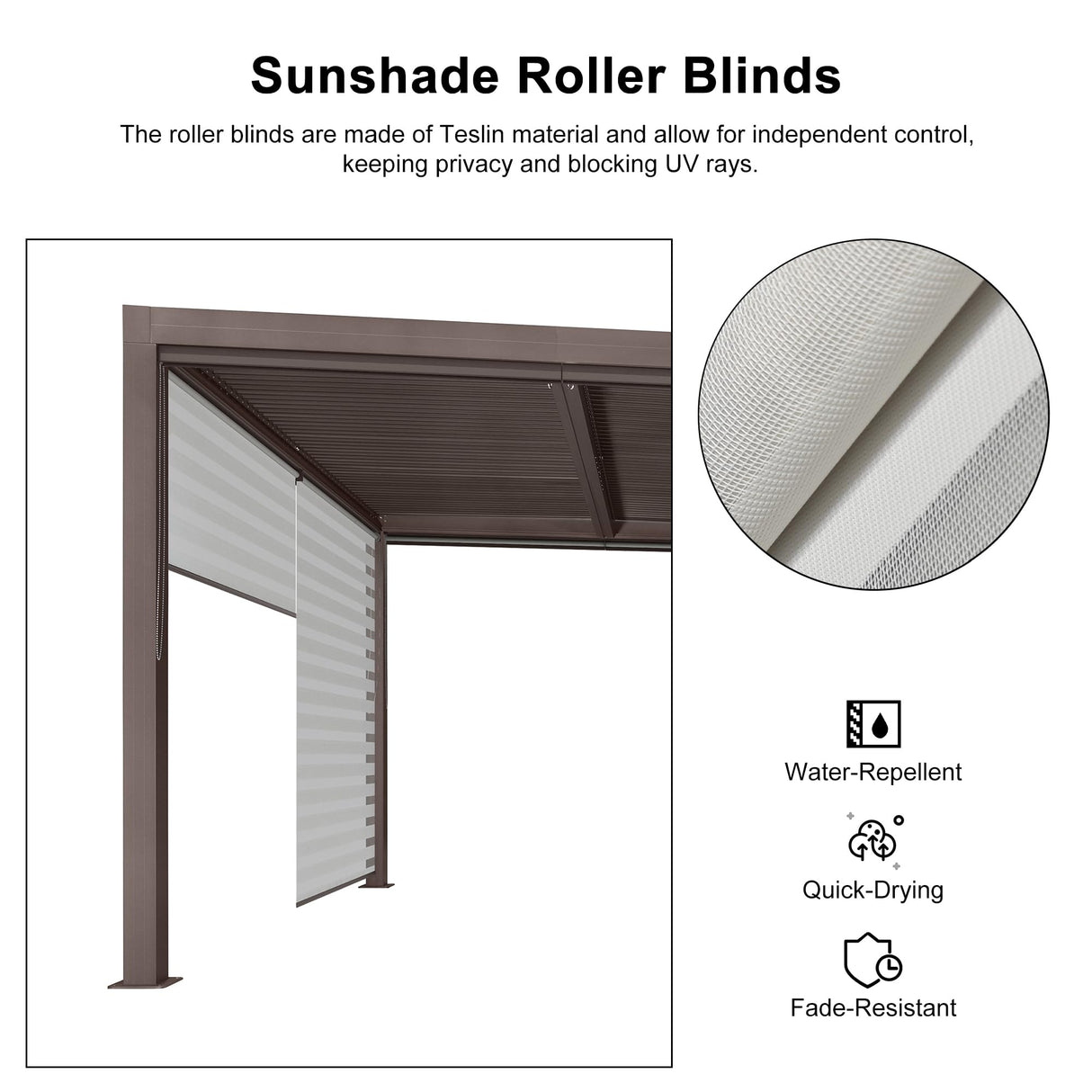 PURPLE LEAF Outdoor 12' × 20' Louvered Pergola with Long Side Beam Roller Blinds and Patio Adjustable Aluminum Canopy Retractable Metal Roof for Deck Outside Backyard Hardtop Gazebo Sun Shade PURPLE LEAF