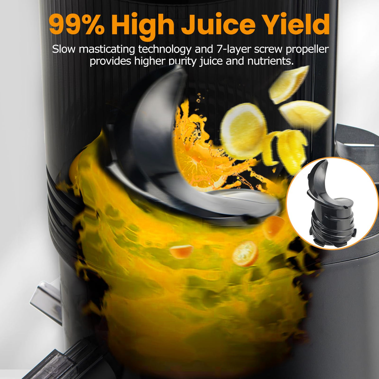 Cold Press Juicer,Slow Masticating Juicer Machines with 5.3" Large Feed Chute for Most Fruits and Vegetables,Easy to Clean Lemon Orange Juicer with 250W Motor and High Juice Yield,Deep Grey ATSENT