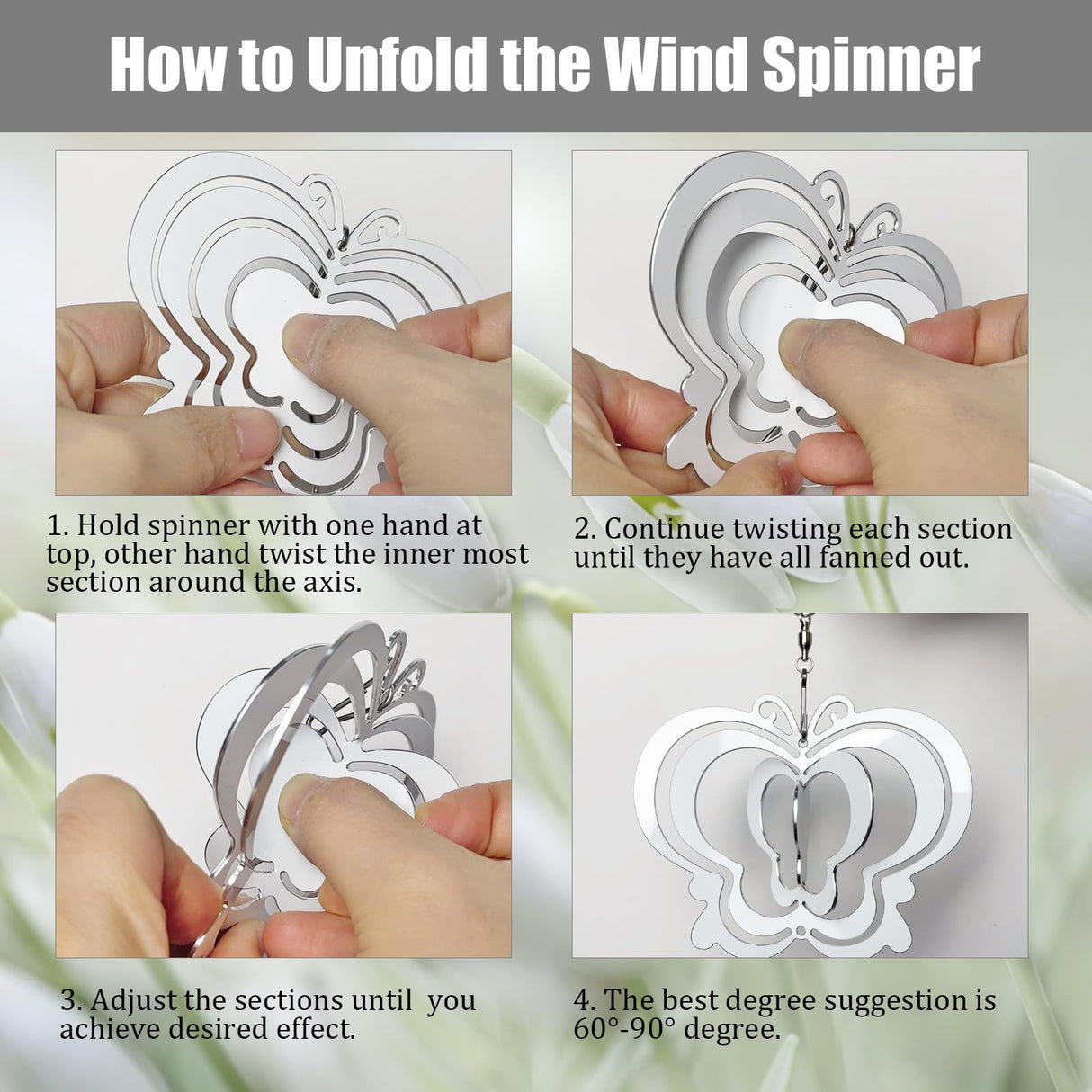 WindMage 12 Pack 4inch Sublimation Wind Spinner Blanks 3D Aluminum Metal Wind Sculpture Kinetic Spinners for Yard Garden Indoor Art Ornaments Xmas Hanging Decoration (Butterfly) WindMage