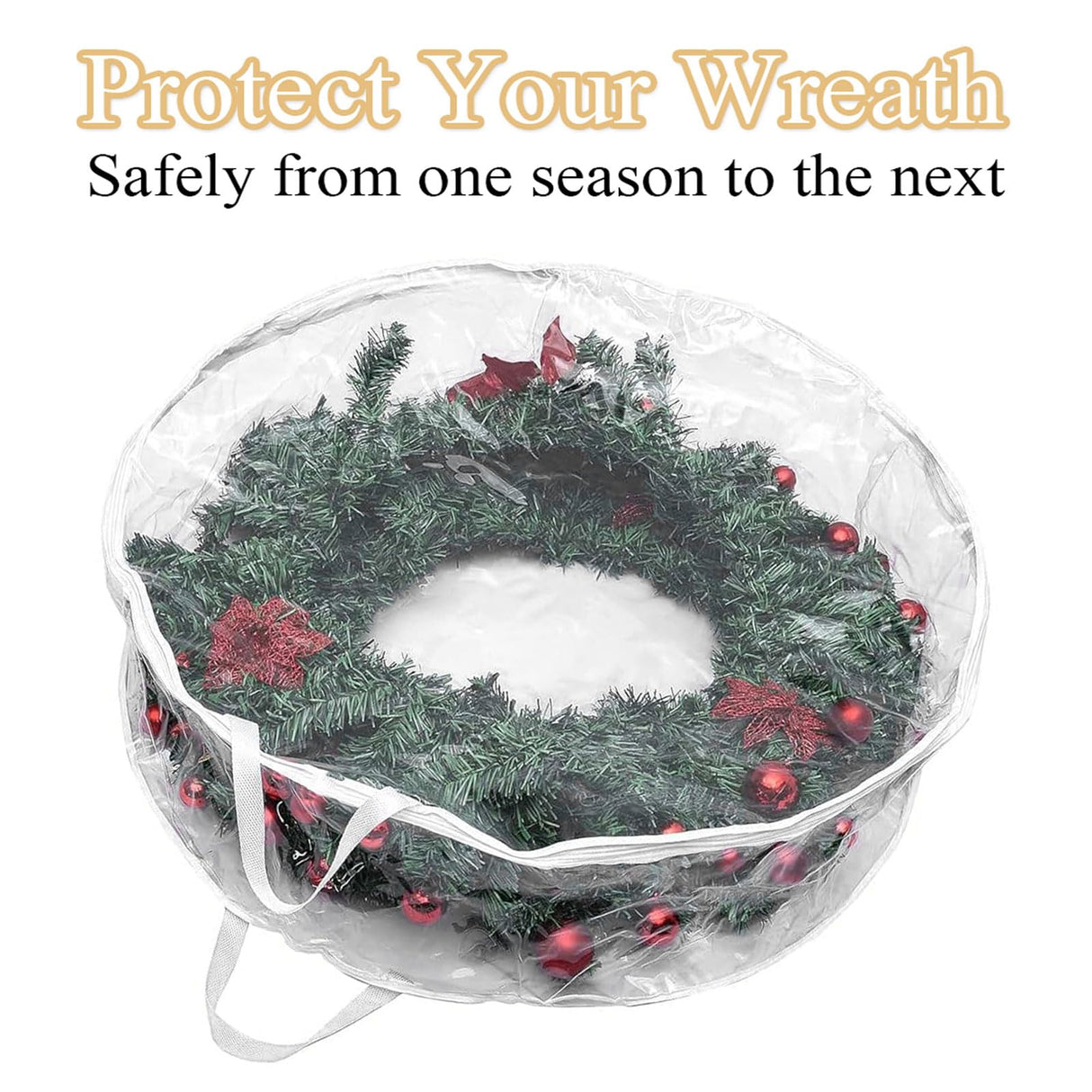 4 PCS Clear Wreath Storage Bag, 24x8 Inch Christmas Wreath Storage Container, Heavy Duty PVC Wreath Protector with Handle for Xmas Holiday Seasonal Wreath Garland (White) SENENQU