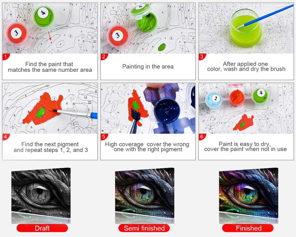 TUMOVO Paint by Numbers for Adults Beginner Dragon Eye Paint Number Kits Multicolor Eye Paint by Number Mythological Creatures Paint by Number Kits DIY Oil Painting Kits, 16 x20 Inch TUMOVO