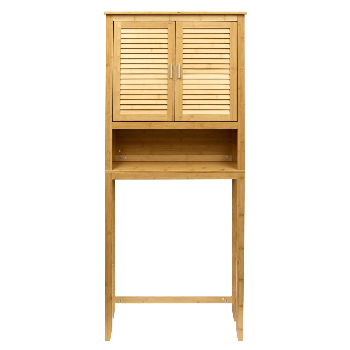 RoyalHouse Bamboo Over The Toilet Storage Cabinet with Bottom Shelf, Free Standing Storage Cabinet, Perfect Bathroom Space Saver with Double Door Organizer RoyalHouse