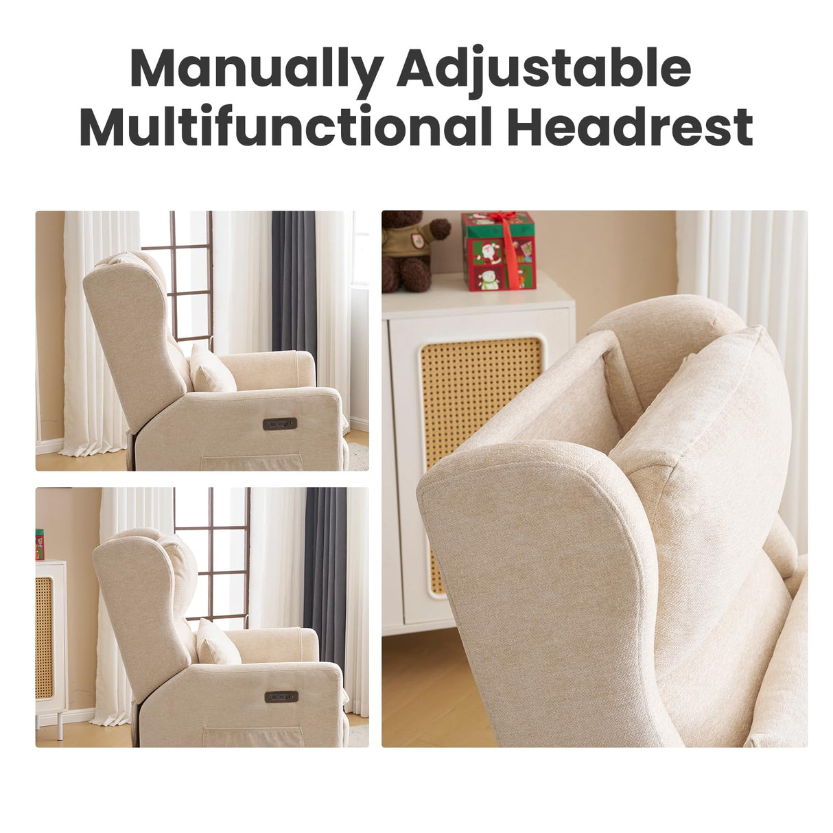 RUTOX Oversized Swivel Rocker Recliner with Adjustable Headrest, 26" Extra Wide Glider Recliner Nursery Chair with Double Cushion, Chenille Glider Rocking Chair for Living Room,Cup Holder,Beige RUTOX