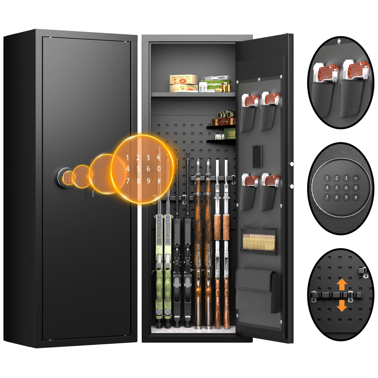INTERGREAT【2024 NEW 10-12 Rifle Gun Safe for Home Rifle and Pistols, Metal Gun Cabinet for Rifles and Shotguns, Long Gun Safes & Cabinets with Digital Keypad, Removable Shelf & Handgun Pockets INTERGREAT