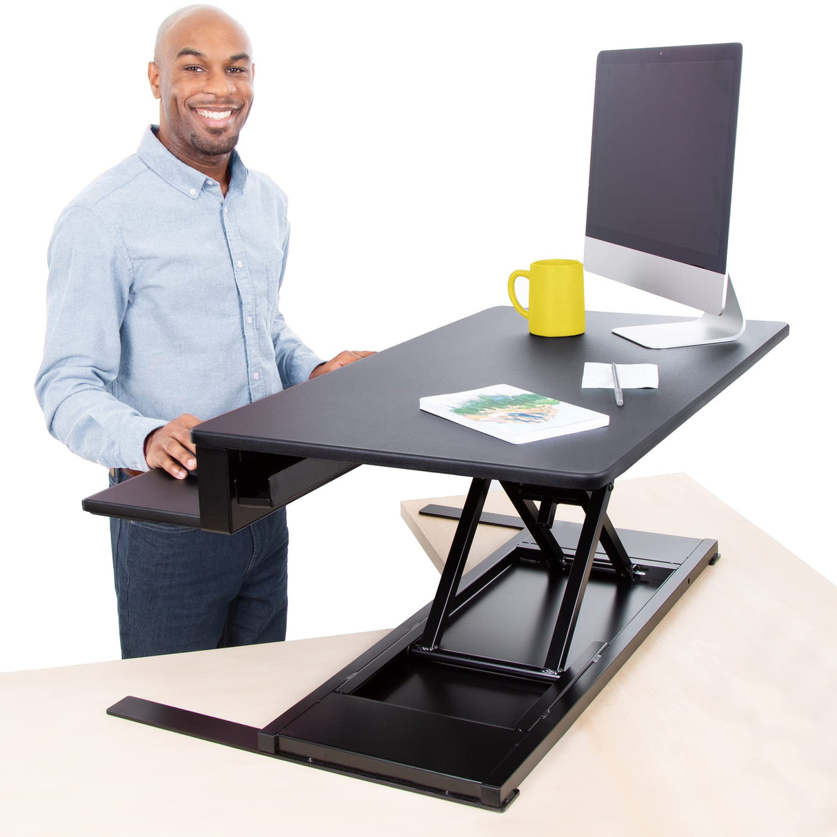 Stand Steady Flexpro Power 40 Inch Electric Standing Desk | Electric Height-Adjustable Stand up Desk | by Award Winning Holds 2 Monitors + Laptop! | Easy Quiet Adjustments! (Black) (40") Stand Steady