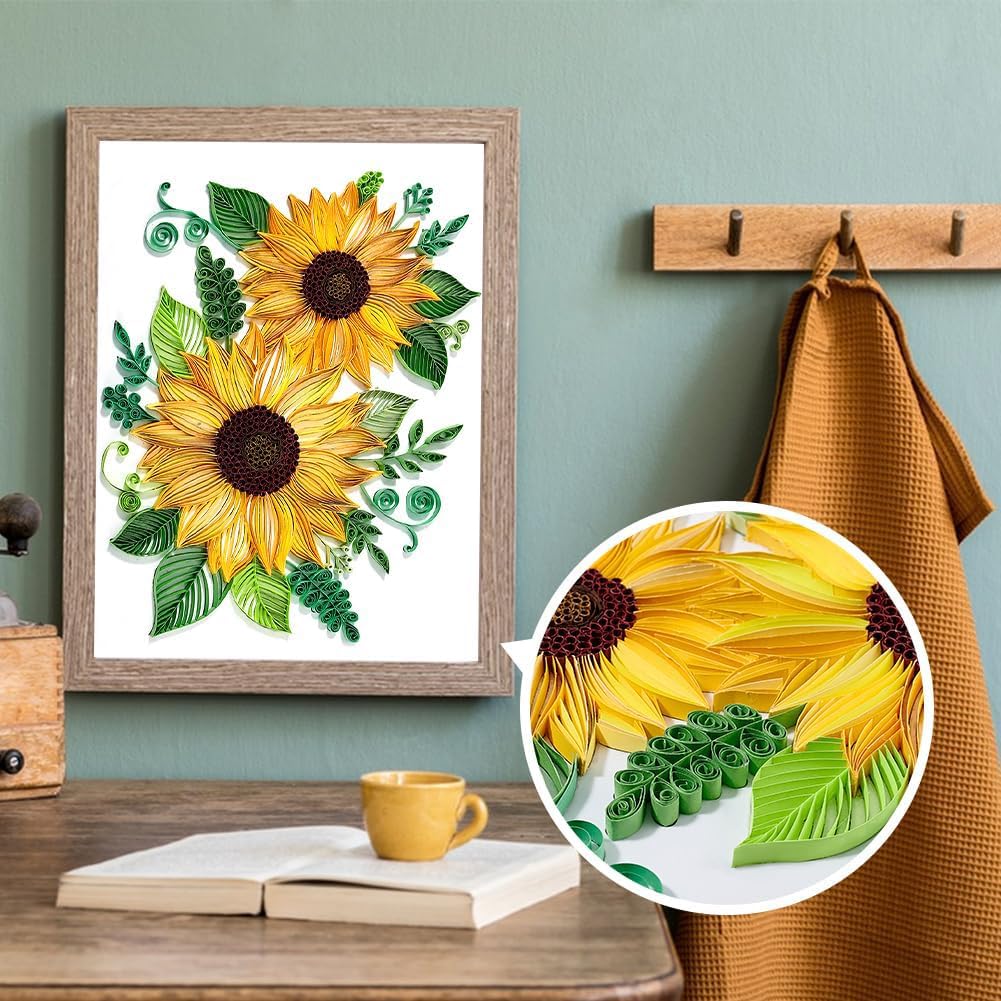 PH PandaHall Paper Quilling Kit 360pcs Paper Quilling Strips Sunflower Quilling Pattern Template Board Quilling Patterns DIY Crafts Set for Beginner Adults 9.6x8.2in PH PandaHall