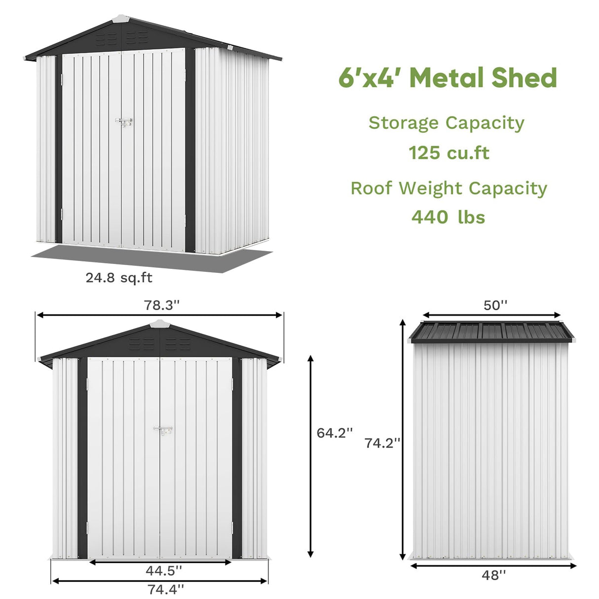 Patiowell 6x4 FT Outdoor Storage Shed, Garden Tool Storage Shed with Sloping Roof and Double Lockable Door, Outdoor Shed for Garden Backyard Patio Lawn,White Patiowell