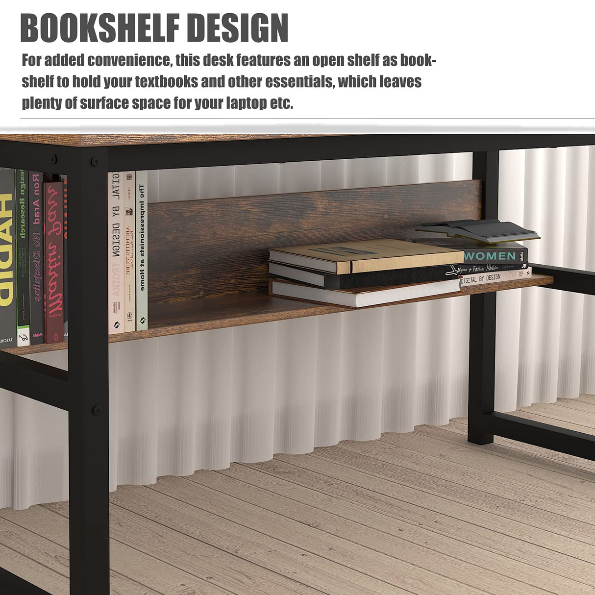 TOPSKY Rustic Brown Computer Desk with Bookshelf and Metal Cable Grommet - 55" Thick & Sturdy Design TOPSKY