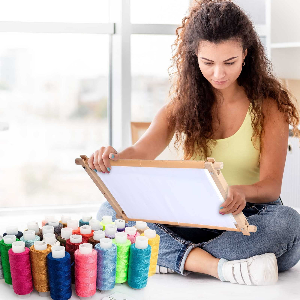 2 Pcs Adjustable Cross Stitch Scroll Frame Bamboo Beech Wood Tapestry Scroll Embroidery Frames for Stitching Quilt Frame Needlepoint Holder for Sewing Projects Craft, 21.5" x 12", 26" x 17.7" Queekay