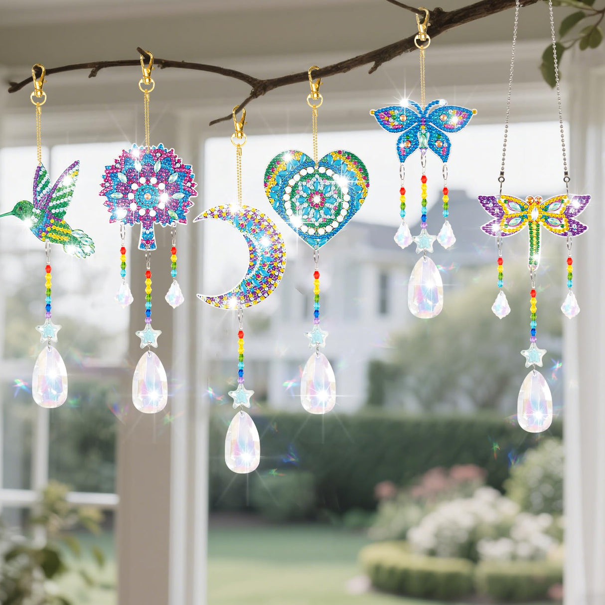 6 Pcs Diamonds Paintings Suncatcher, Double Sided 3D Diamonds Paintings Wind Chime Paint by Number, Diamond Paintings Hanging Ornaments for Adults Home Garden YUNVI