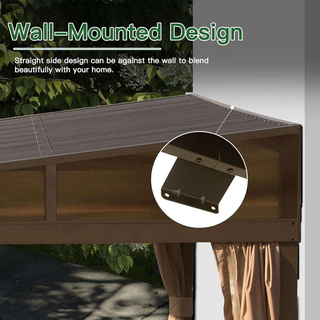 SHPAI 12’ x 20’ Lean to Gazebo, Outdoor Wall Mounted Gazebo Aluminum Frame, Hardtop Pergola with Galvanized Steel Sloping Roof for Patio Deck Garden Backyard, Curtain and Netting Included SHPAI