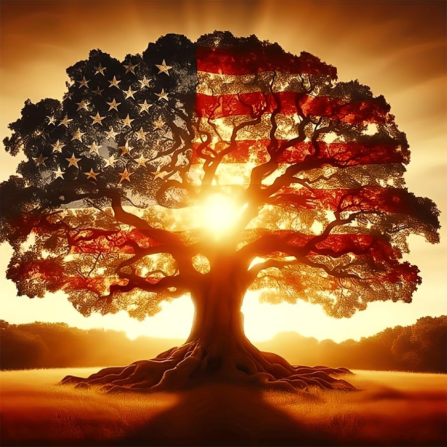 CSZPPQAF 5D Diamond Painting Kits for Adults, Tree of Life Diamond Art Kits for Adults Beginner, DIY American Flag Full Drill Round Diamond Dots Gem Art for Home Decor 13.7x13.7 Inch CSZPPQAF