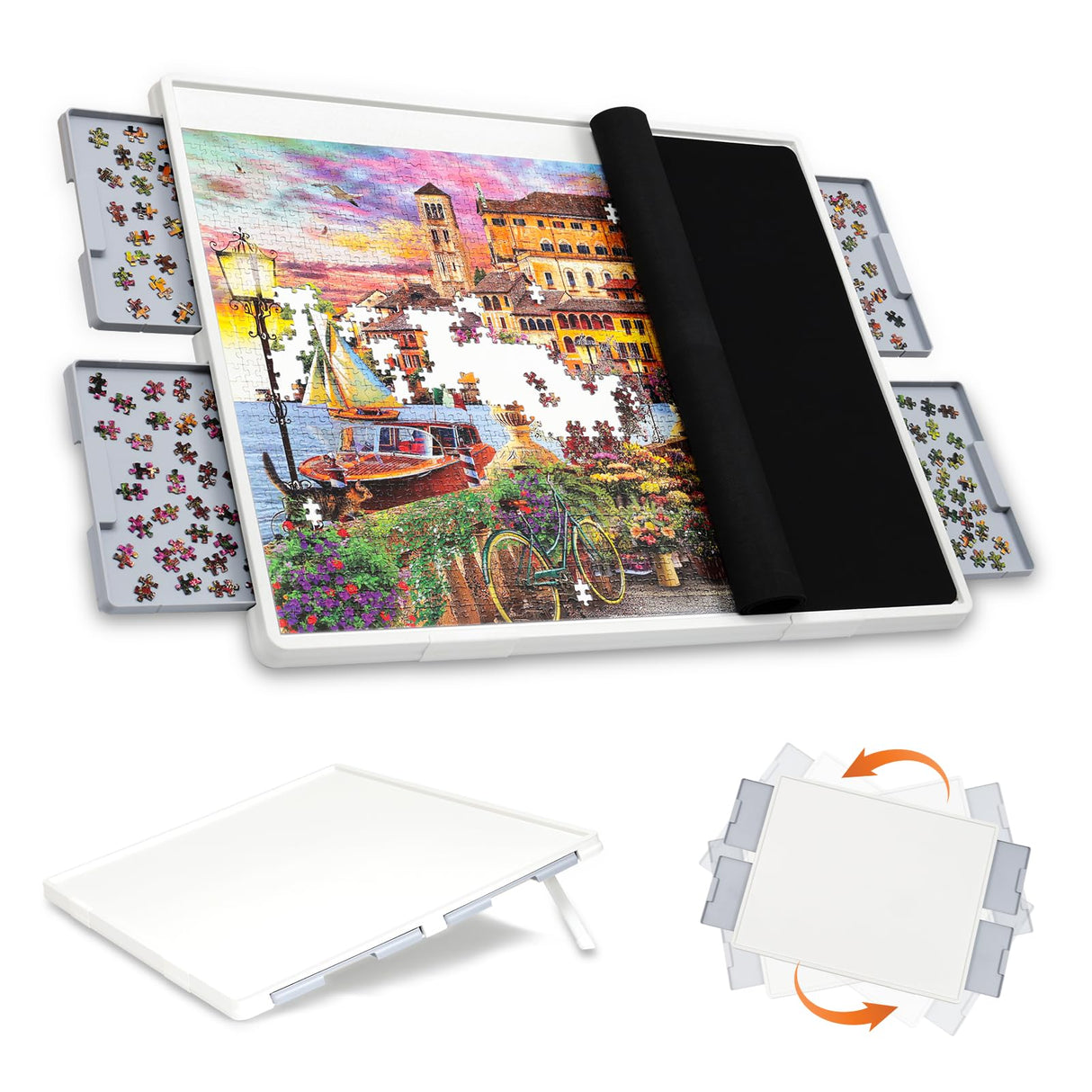 WELGEE 1500 Pieces 2-in-1 Tilting & Rotating Puzzle Board with Drawers and Cover, 35"x27" Portable Spinning Plastic Jigsaw Puzzle Table for Adults, Upgraded Lazy Susan