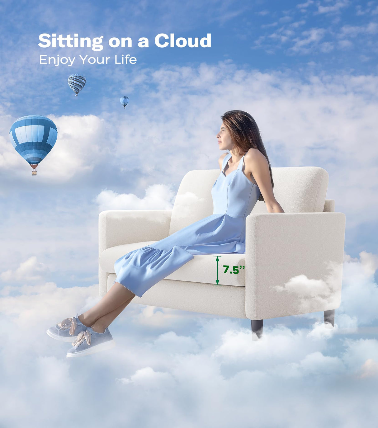 Welzona Loveseat Sofa, 51" Love Seat, Comfy Teddy Small Loveseat for Small Spaces, Tool-Free Setup Small Couch for Bedroom, All-Wood Small Couches for Small Spaces, No Pillow Include, Beige Welzona