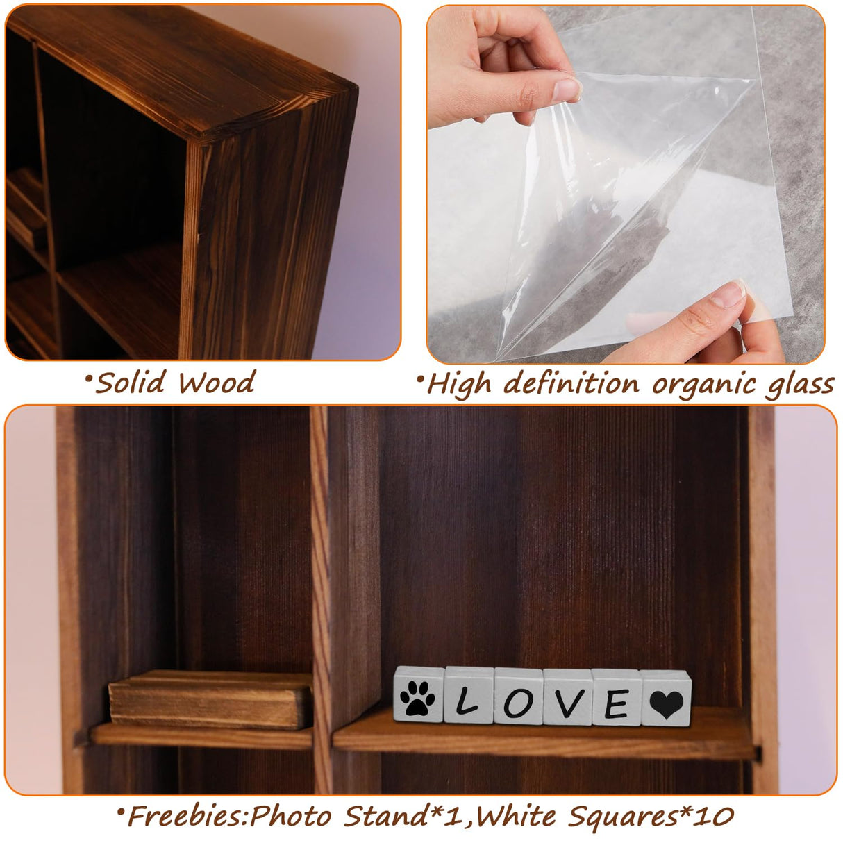 Sofunii Pet Memorial Shadow Box with Shelves for Dogs or Cats,11 * 14" Solid Wood Pet Frame Urn Ashes Display Case for as Loss Pet Remembrance Memory Keepsake - Carbonation Black Sofunii