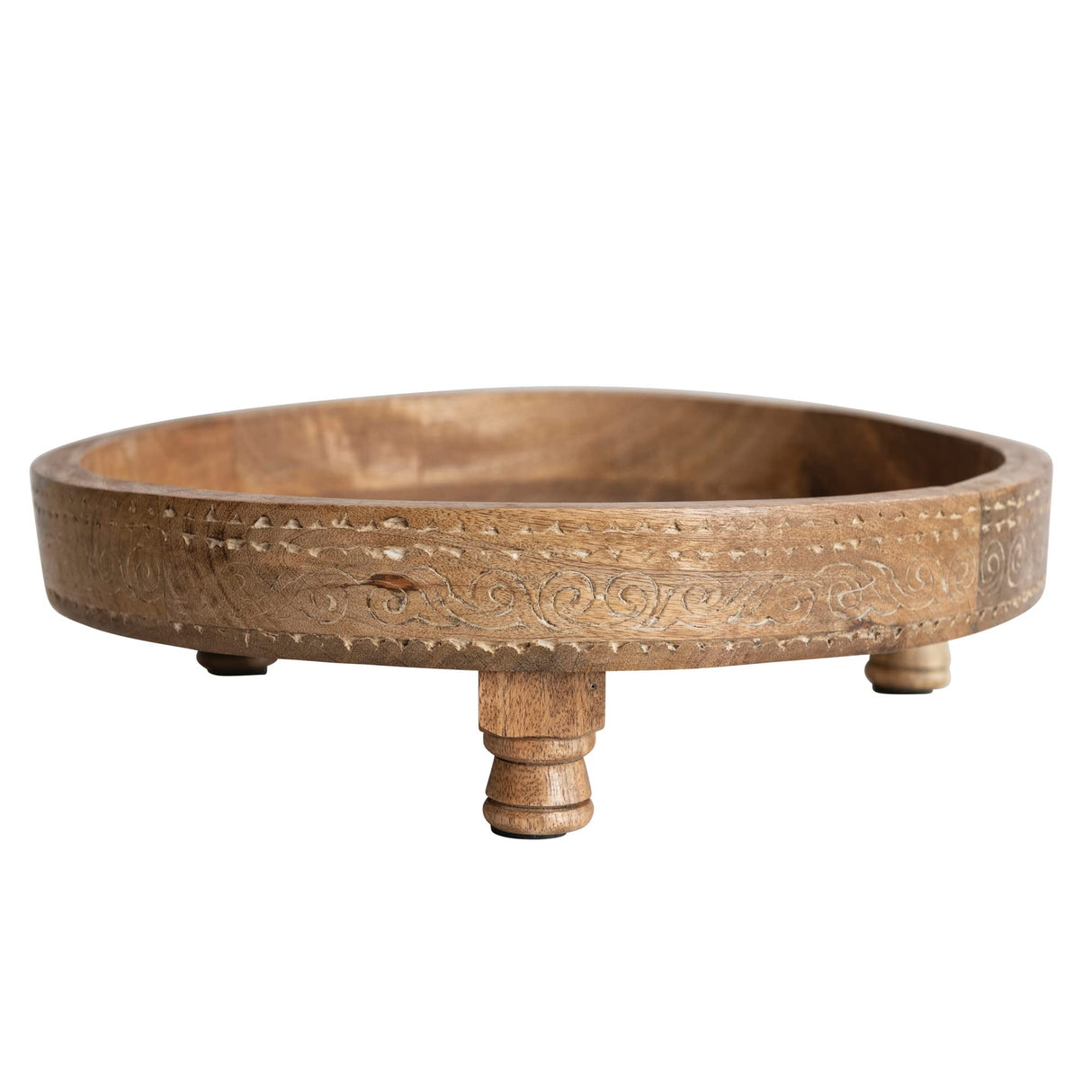 Creative Co-Op Boho Footed Wood Carved Design, Natural Decorative Tray Creative Co-Op