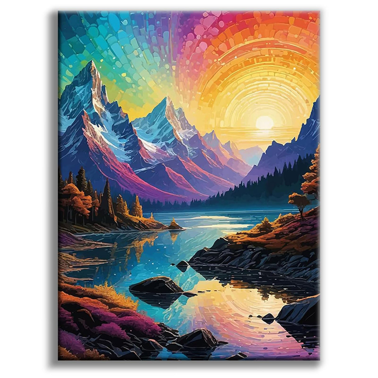 Offito Rainbow Sunset Diamond Art Kits for Adults, Mountains Lake Diamond Painting Kits for Beginners, Fantasy Landscape DIY Full Drill Dots Gem Art Paint for Home Wall Decor 12 x 16 Inch Offito