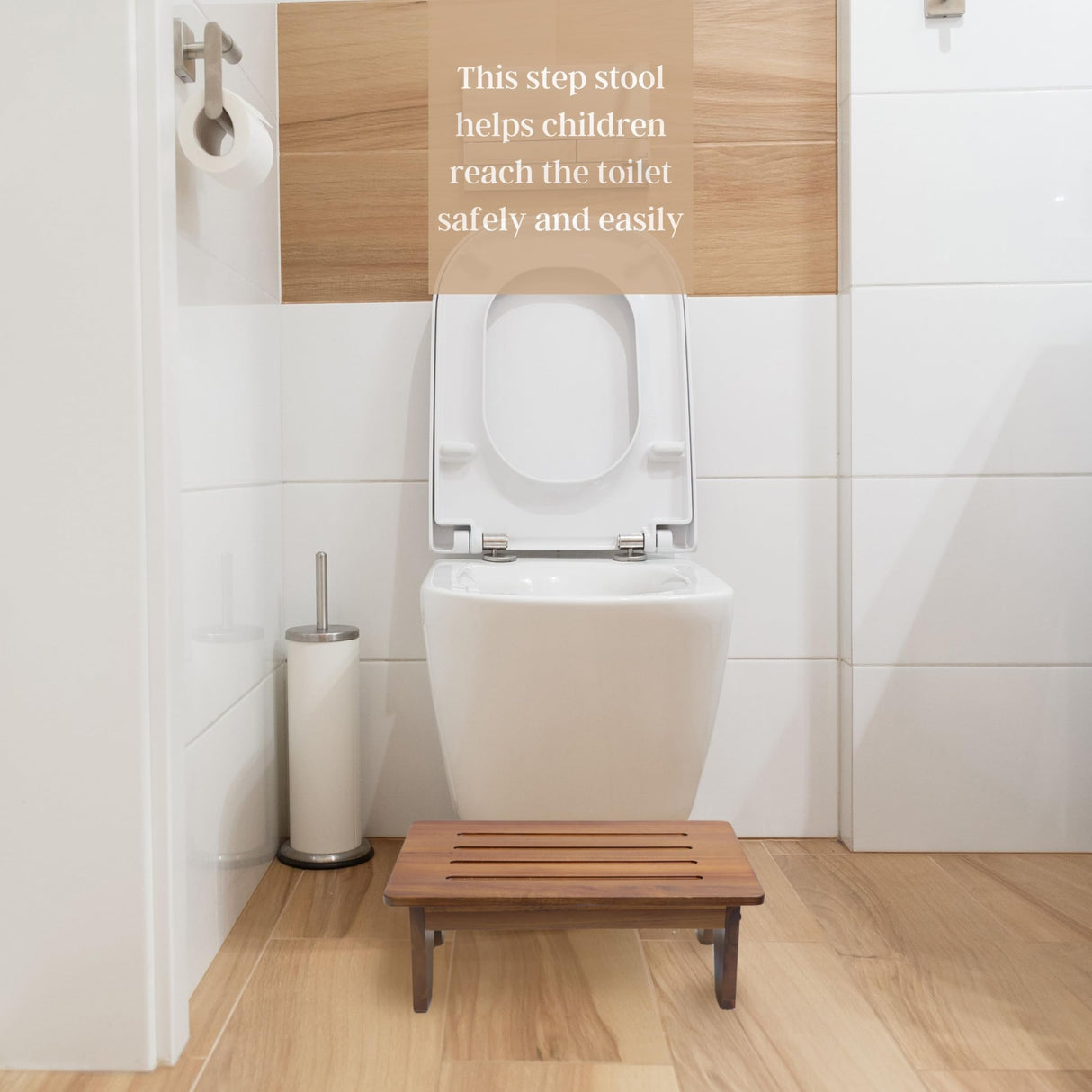 Perfnique Wooden Step Stool, 6.5" One Step Stool for Adults Kids Elderly, 300lb. Load Non-Slip Acacia Wood Step Stools for High Beds, One Step Ladder for Bedroom, Kitchen, Bathroom (Natural,6.5in) PERFNIQUE