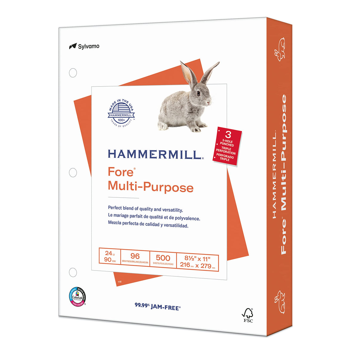Hammermill Printer Paper, Fore Multipurpose 24 lb Copy Paper, 3 hole - 1 Ream (500 Sheets) - 96 Bright, Made in the USA, 101287 Hammermill