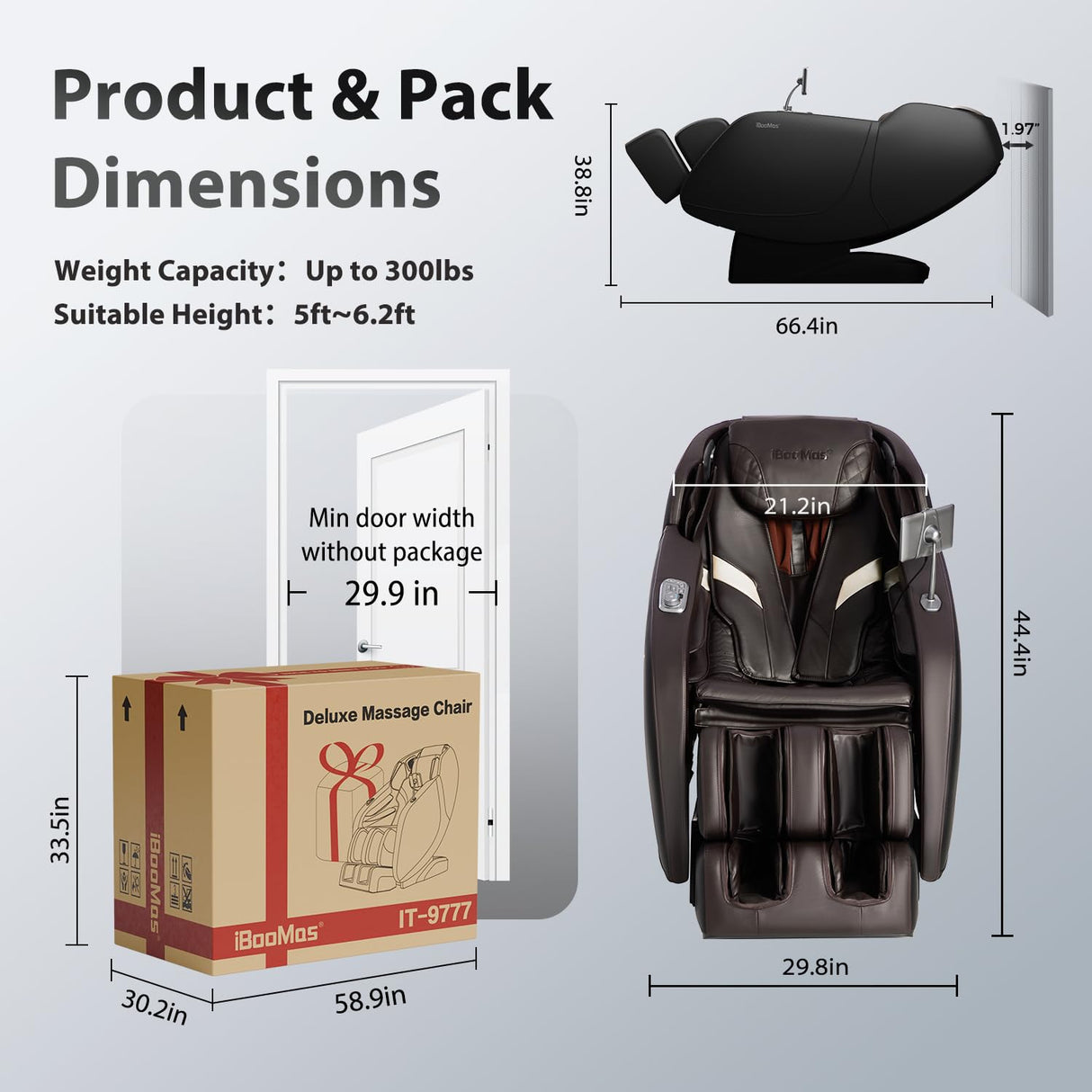 iBooMas Massage Chair Full Body, Zero Gravity SL-Track Shiatsu Massage Recliner with Shoulder Back and Leg Heat, APP Control, Foot Roller, Bluetooth, Airbags, Body Scan(Brown+Black) iBooMas