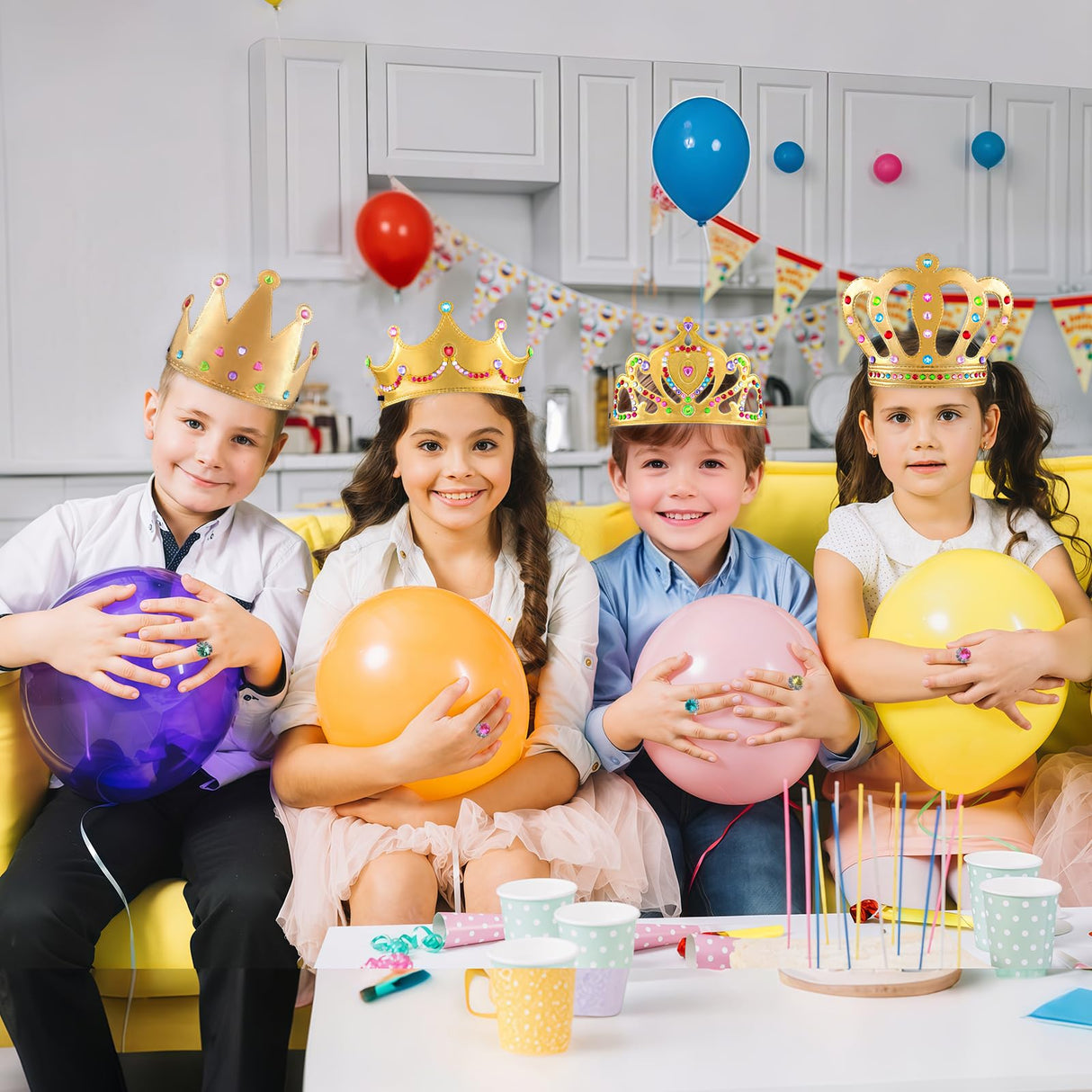 60 Pieces Gold Foam Crowns Princess Crown Craft Diy Princess Tiaras Crowns with Diamond Sticker Gem Rings Making Crown Kits for Birthday Party Favor Supplies PLUVAVA