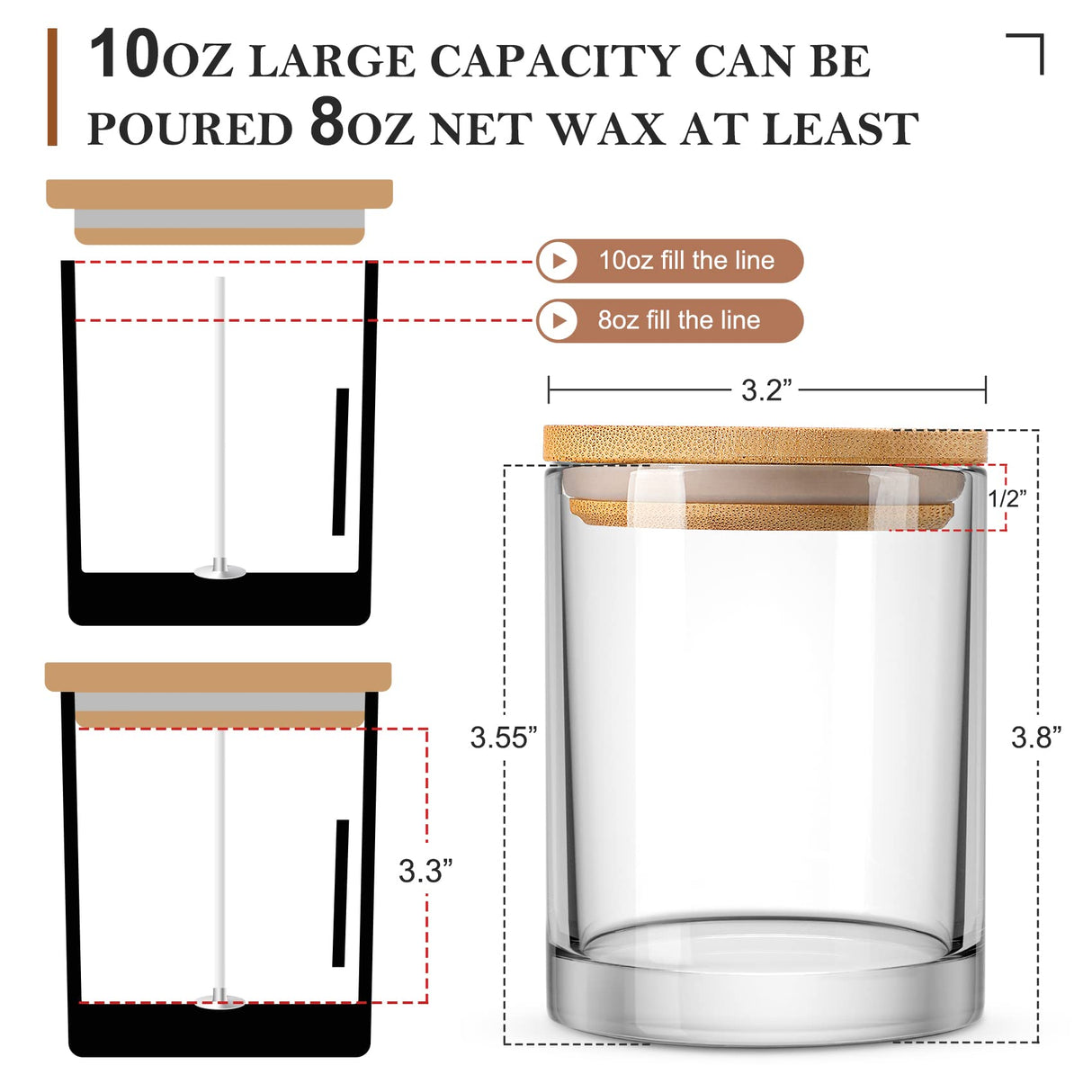 VITEVER 16 Pack, 10 OZ Thick Glass Candle Jars with Bamboo Lids and Candle Wick Kit - Bulk Clear Empty Glass Candle Jars for Making Candles - Spice, Powder Containers VITEVER