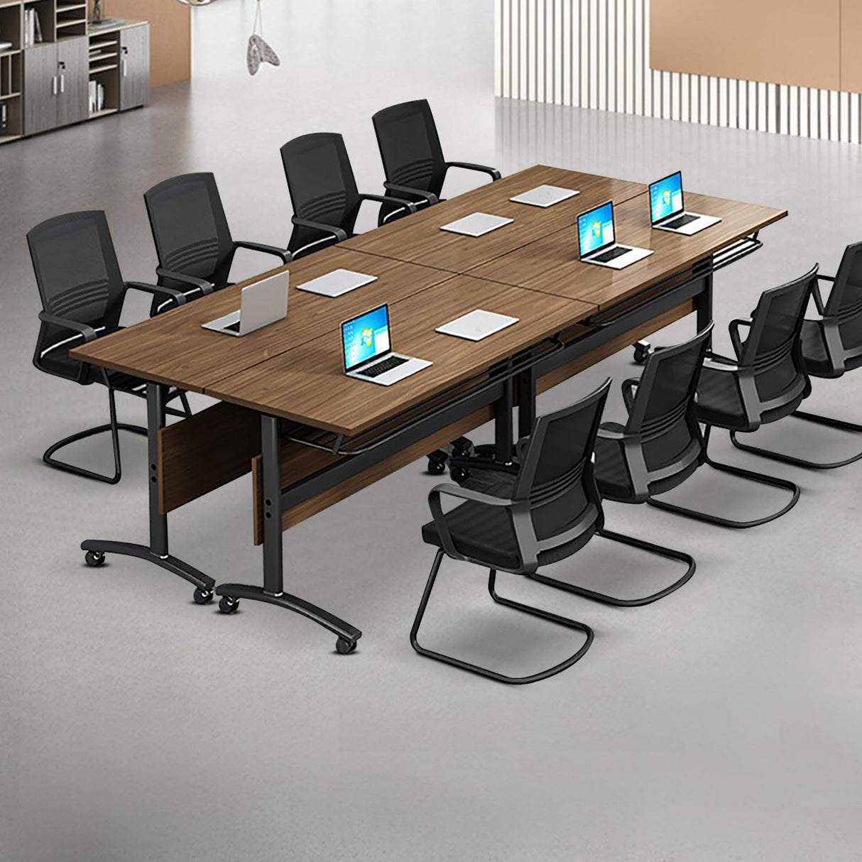 5.3FT Folding Conference Table with Lockable Wheels-Mobile Conference Room Table Foldable Meeting Table for Office Home Classroom Seminar Rooms-Durable,Space-Saving Design,Seats 2-10 People (6PACK) ZanyCajole