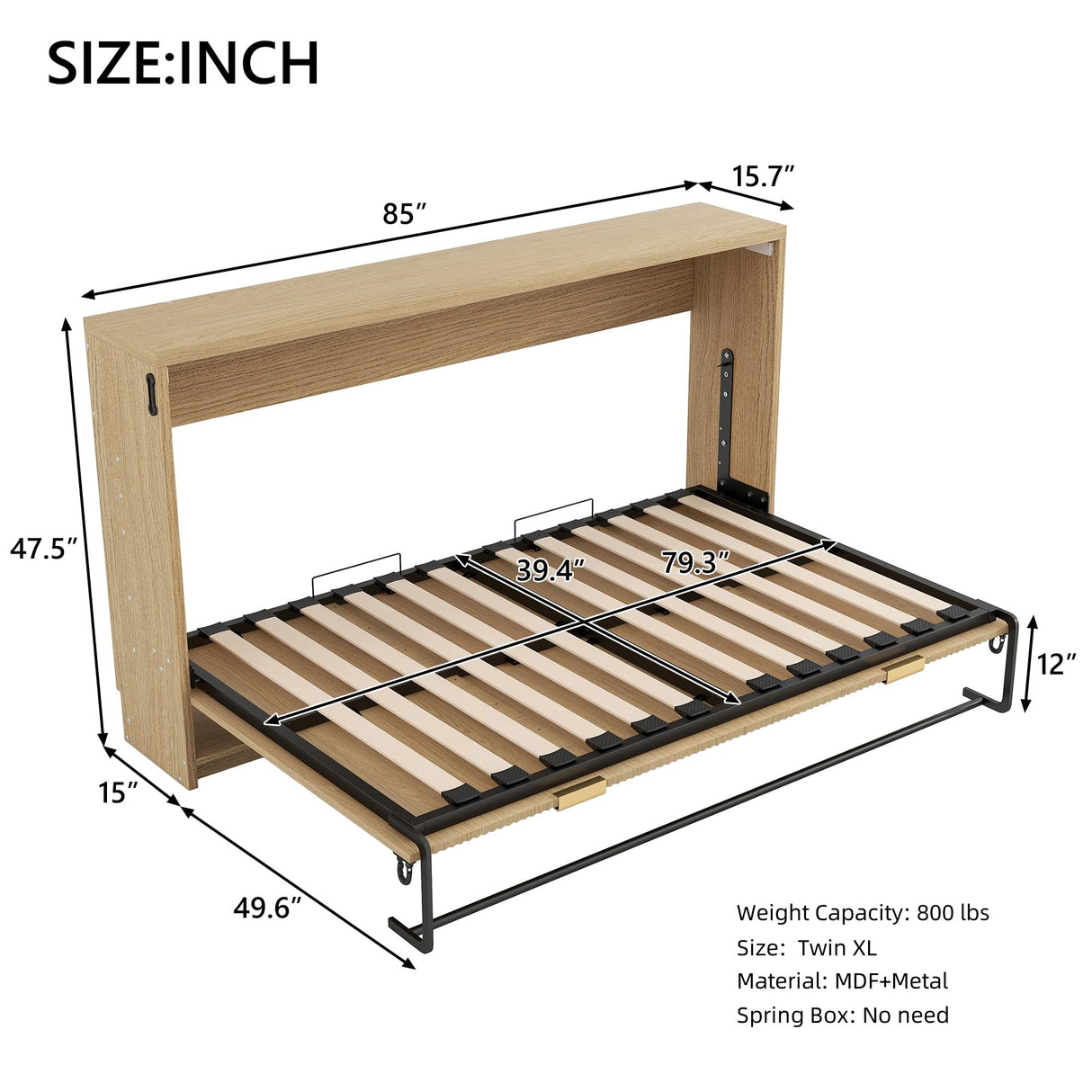 Merax Twin XL Size Murphy Bed, Hideaway Cabinet Bed Can be Folded, Space Saving Furniture for Multipurpose Guest Room Home Office, Natural Merax