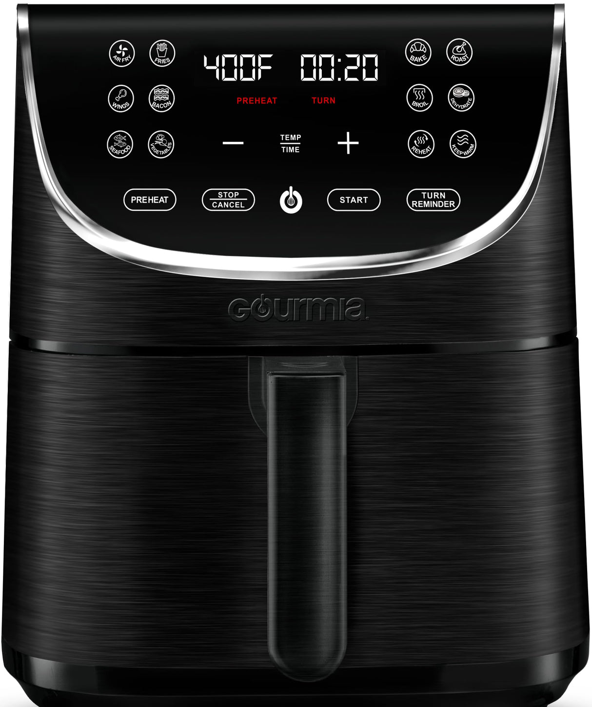 Gourmia Air Fryer Oven Digital Display 7 Quart Large AirFryer Cooker 12 Touch Cooking Presets, XL Air Fryer Basket 1700w Power Multifunction GAF716 Black and Stainless Steel Accents FRY FORCE 360° Gourmia