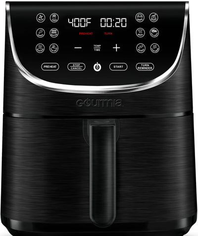Gourmia Air Fryer Oven Digital Display 7 Quart Large AirFryer Cooker 12 Touch Cooking Presets, XL Air Fryer Basket 1700w Power Multifunction GAF716 Black and Stainless Steel Accents FRY FORCE 360°