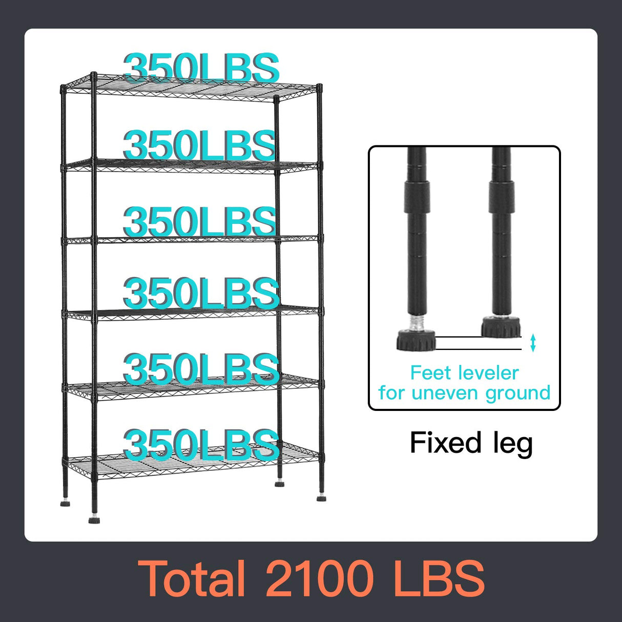 Commercial Wire Shelving Unit Metal Shelf Casters Adjustable Layer Rack Strong Steel for Restaurant Garage Pantry Kitchen Garage (48×18×72, Black) BestOffice