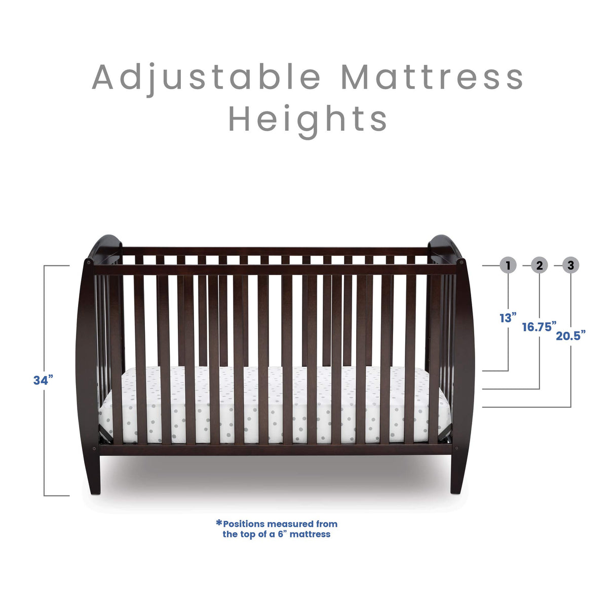 Delta Children Taylor 4-in-1 Convertible Baby Crib, Easy to Assemble, Sustainable New Zealand Wood, JPMA Certified, Dark Chocolate Delta Children