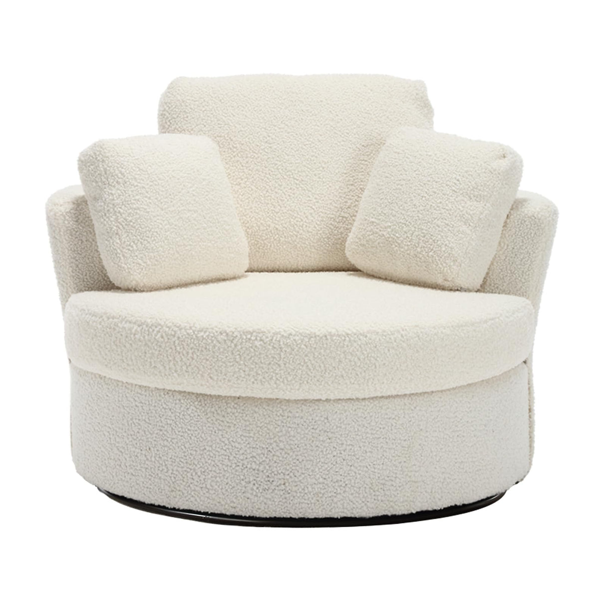Swivel Barrel Chair, Modern Fabric Oversized 360 Degree Club Accent Arm Chairs, Single Round Living Room Sofa Chair w/ 3 Pillows for Nursery, Bedroom, Reading, Office, Ivory JEEOHEY