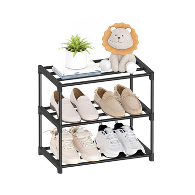 Autonomier 3 Tier Small Shoe Rack, Narrow Stackable Shoe Shelf for Kids Toddler Adult, Lightweight Shoe Rack Stand for Closet Dorm Storage Organizer, Front Door Entrance, Entryway