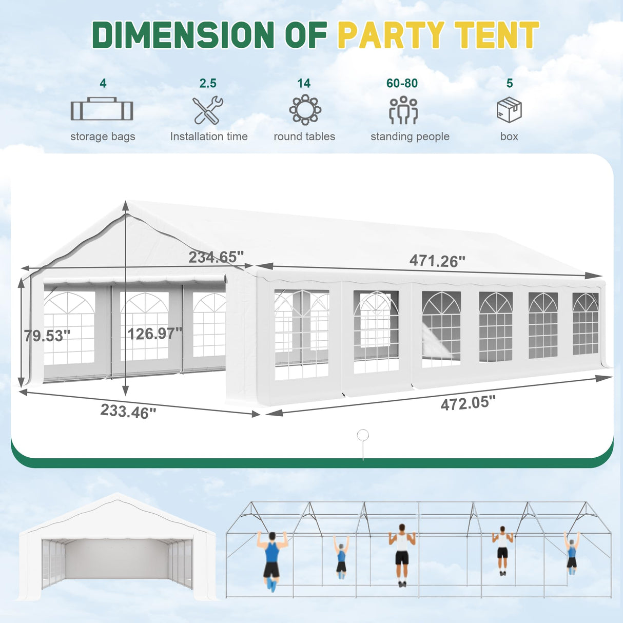 Greesum 20X40 Outdoor Canopy Tent Patio Camping Heavy Duty Gazebo Shelter Party Wedding BBQ Events with Side Removable Walls, Waterproof Shelter, White Greesum