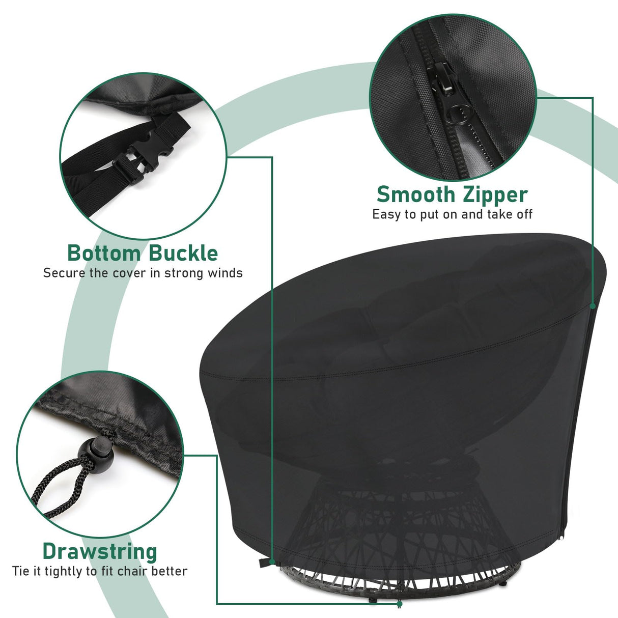 Iptienda Papasan Chair Cover, 40inch Waterproof Egg Chair Cover with Zipper for Wicker Oversized Papasan Chair/Bowl Chair, Black-40"W x 40"D x 36"H Iptienda