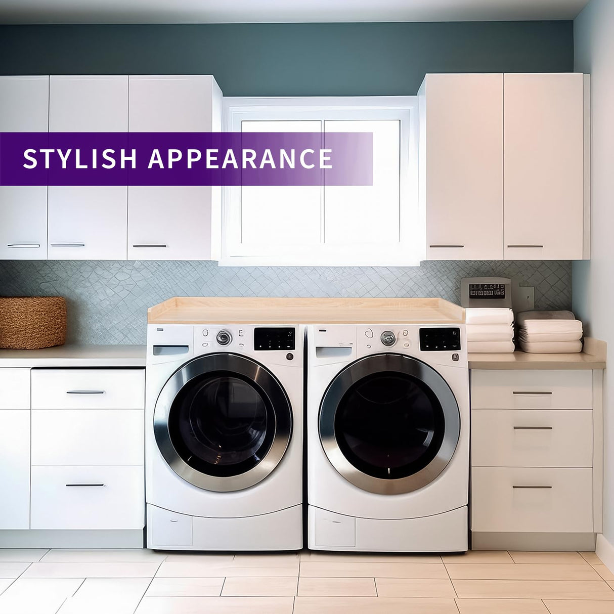 Life Finds Washer Dryer 54 inch Countertop with Safety Ledge for Laundry Room Organization, Light Wood, LF-WDCT1C Life Finds